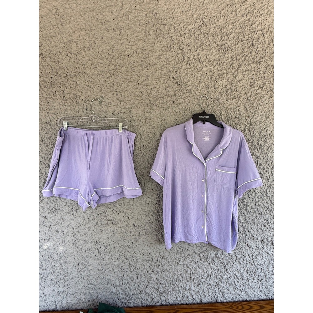 Member's Mark Purple Modal PJ Set Short Sleeve Button Down Shorts XL Lavender